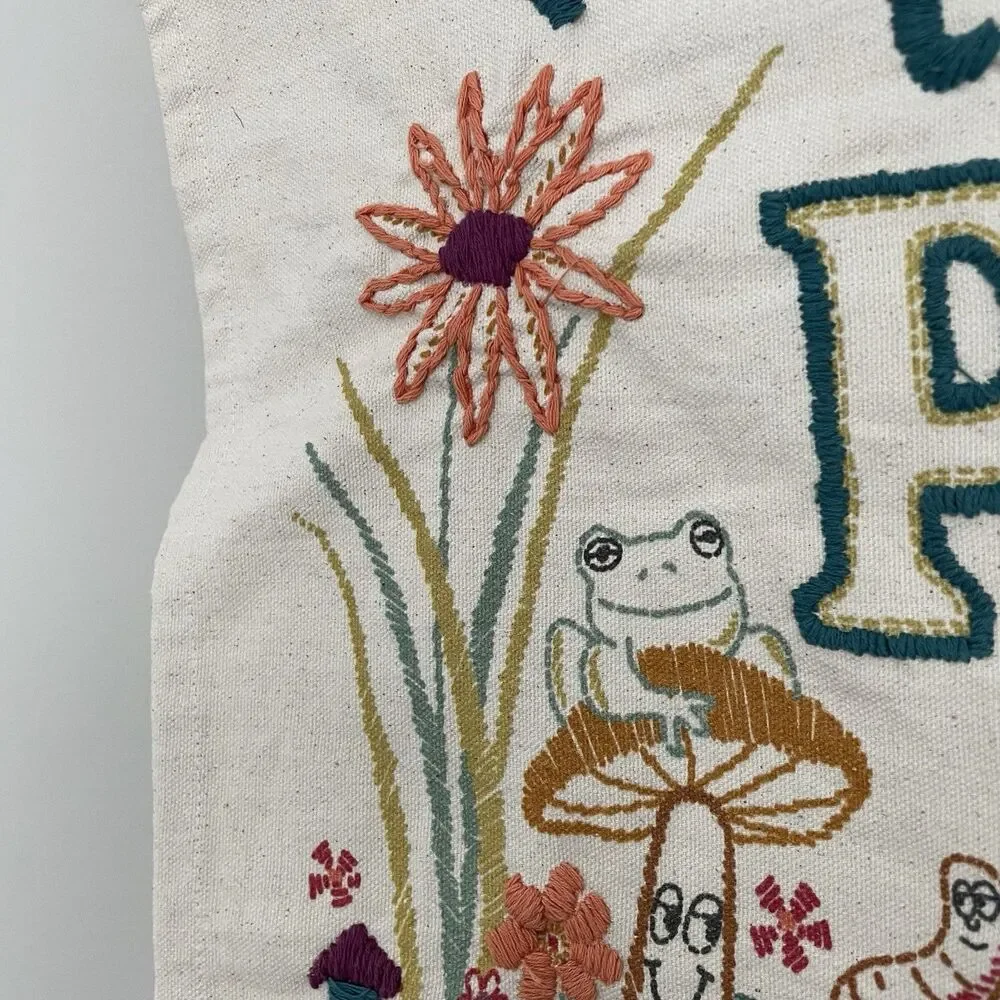 Urban Outfitters Embroidered Tapestry Welcome To Our Pad Mushrooms Flowers